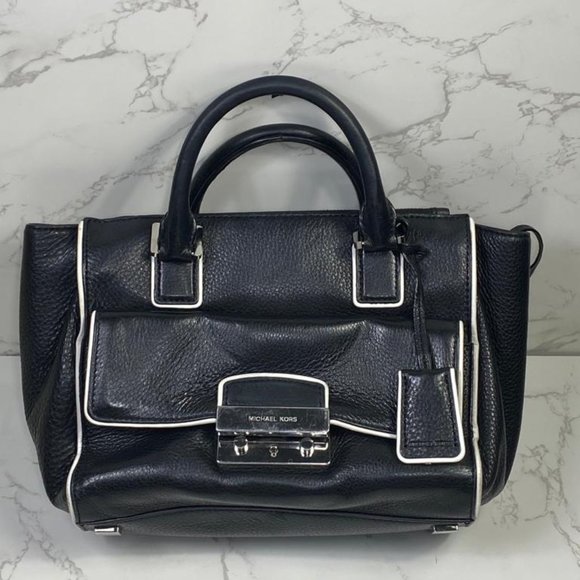 MICHAEL KORS AUDREY BLACK LARGE LEATHER SATCHEL BAG - Picture 2 of 10